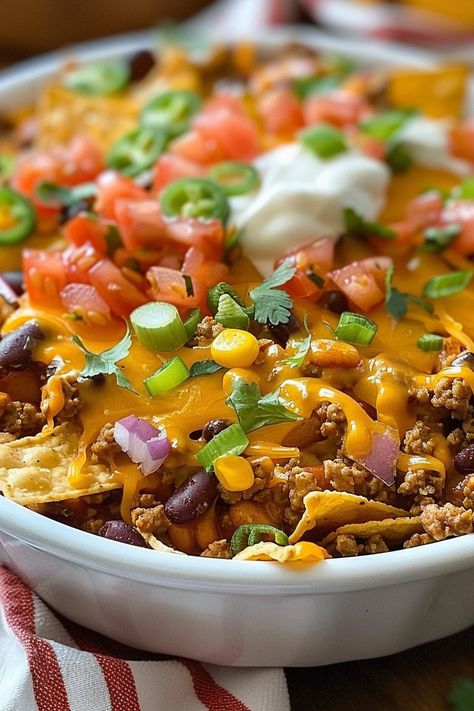 Golden cheesy Frito Taco Pie fresh out of the oven Ultimate Frito Taco Pie, Fritos Pie Recipe, Taco Casserole With Fritos Corn Chips, Frito Taco Bowl, Frito Bowl, Fritos Recipes, Frito Taco Casserole, Frito Recipes, Frito Taco Pie