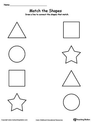 Match the Shapes: Teach your child basic shapes and how to group a matching shape with this printable activity worksheet. Match The Shapes, Shape Worksheets For Preschool, Shapes Worksheet Kindergarten, Shapes Kindergarten, Activity Worksheet, Matching Worksheets, Toddler Worksheets, Kids Worksheets Preschool, Free Preschool Worksheets