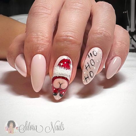 Santa Claus Nails Design, Santa Nail Designs, Funny Christmas Nails, Christmas Nail Designs Almond, New Years Nails Pink, Santa Christmas Nails, X Mas Nails, Gonk Nails, Christmas Nails Santa