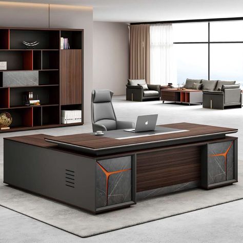 Executive Table, Walnut Wood Finish, Side Return, Office Furniture Design, Executive Desk, Office Table, Wood Laminate, L Shape, Walnut Wood