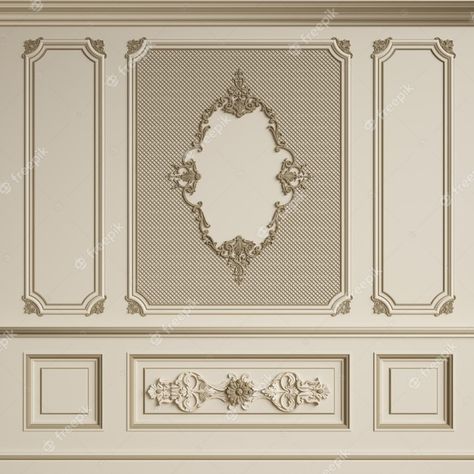 Banquet Wall Paneling Design, Classical Wall Panelling, Walls With Moulding, Lawbre Dollhouse, Classic Wall Design, Floor Parquet, Modern Victorian Decor, Parquet Herringbone, Classic House Interior Design