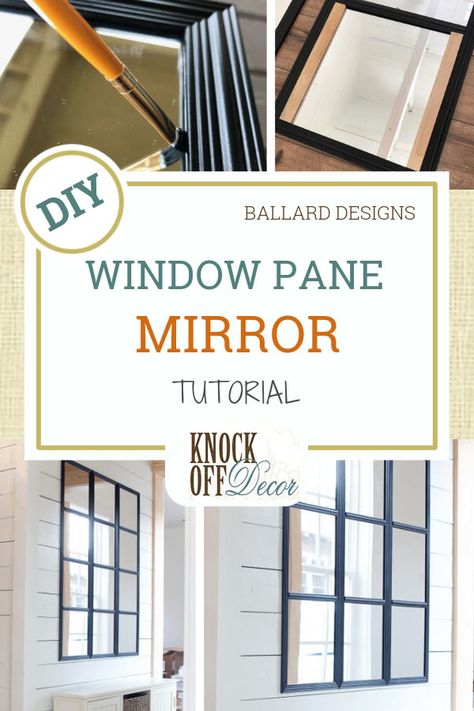 Create A Window Pane Mirror. This is one clever way to make a creative DIY mirror project for your wall. The best part is it's super inexpensive! Pick up some cheap mirrors and fix them together. Then cut, paint and add your faux panes for that finished look. #mirrorproject #diymirror #diywallart #diyhomedecor #diyproject Mirror Window Wall Decor, Mirror Diy Projects, Wall Galleries, Cheap Mirrors, Window Pane Mirror, Renters Decorating, Fake Window, Faux Window, Basement Apartment