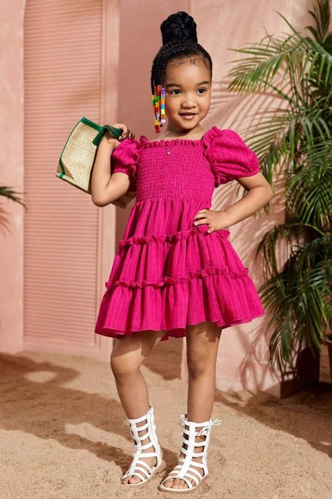 Such a cute summer dress. The perfect dress for the outside. Nice quality fabric. This dress is gorgeous. #toddler_girls #tiered #layered #dress Pink Dresses For Kids, Cute Streetwear, Streetwear Dress, Shein Kids, Teen Girl Dresses, Girls Pink Dress, Girls Summer Outfits, African Design Dresses, Ruffle Hem Dress