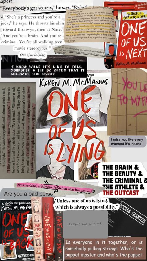 One of Us is Lying #oneofusislying #bronwynrojas #natemacauley #addyprentiss #cooperclay#books One Of Us Is Next Aesthetic, One Of Us Is Lying, Book List Must Read, Chaotic Academia, English Projects, Book Annotation, Recommended Books To Read, Mystery Books, Take Two