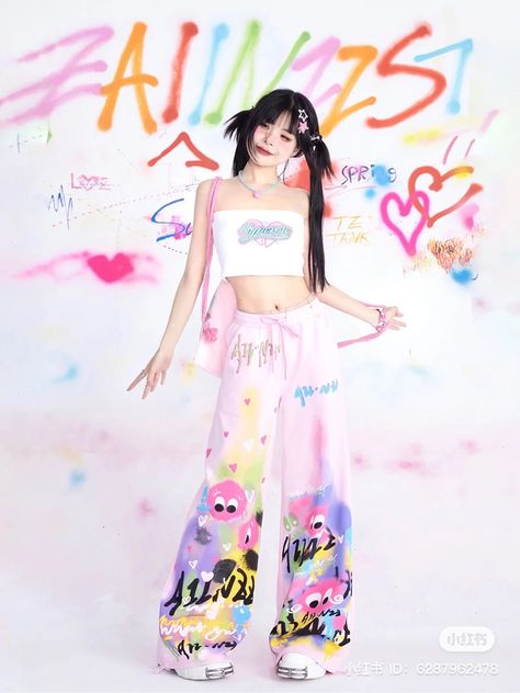 Rainbow Core Outfit, Pastel Streetwear, Colorful Y2k, Streetwear Lifestyle, Design Makeup, Preformance Outfits, Pastel Outfit, Kawaii Fashion Outfits, Clothing Summer