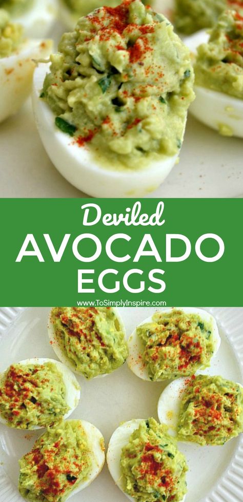 These deviled avocado eggs are an amazing healthy alternative to traditional deviled eggs. Traditional Deviled Eggs, Avocado Recipes Healthy, Avocado Eggs, Devilled Eggs Recipe Best, Avocado Deviled Eggs, Avocado Dessert, Deviled Eggs Recipe, Stuffed Avocado Healthy, Guacamole Recipe