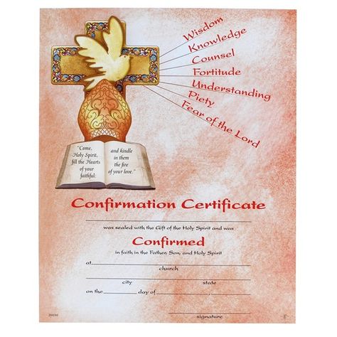 This is a confirmation certificate. Showing that you are actually confirmed and is given to everyone who has undergone the ritual. States is the date, name, confirmation name, and a signature of the priest who has done the confirmation. Gifts Of The Holy Spirit, Letter To Daughter, Holy Spirit Prayer, Catholic Confirmation, Spa Day Gifts, Letters To My Son, Certificate Of Achievement Template, Confirmation Letter, Catholic Company