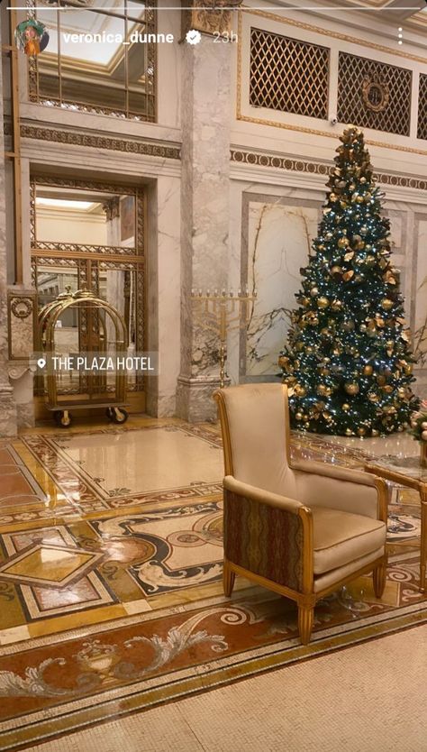 The Plaza Hotel Aesthetic, Plaza Hotel New York Christmas, Plaza Hotel Aesthetic, The Plaza Hotel Nyc Christmas, Plaza Hotel Christmas, Winter Inspo Aesthetic, Christmas At The Plaza, Hotel Christmas Tree, Warmth Aesthetic