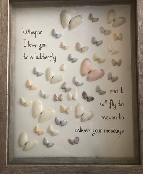 Beachy Bathroom Decor Ideas, What To Do With Sea Shells Ideas, Seashell Butterfly Shell Art, Shell And Driftwood Crafts, Sea Shell Crafts Diy Ideas, Butterfly Seashell Art, Pictures Made With Shells, Seashell Sayings, Butterfly Seashells