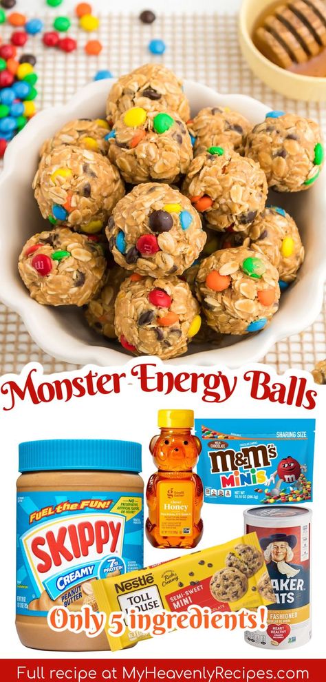 Protein Power Balls Recipe, Monster Energy Bites, Monster Energy Balls, Peanut Butter Power Balls, Peanut Butter Oatmeal Balls, Energy Balls Recipe, Peanut Butter Energy Balls, Energy Bars Recipe, Winter Snack