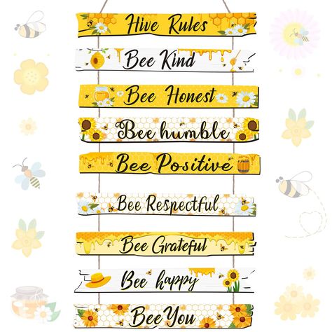 PRICES MAY VARY. Package Includes: you will get 1 piece of the bee kitchen decor, which is lovely and beautiful; The size of this wooden bee wall decor is approx. 50 x 30 x 0.5 cm/ 20 x 12 x 0.2 inch after hanging, making our humble bee wall decor will not too small or too big, suitable for decorating your home, bedroom, kitchen, office and so on Bee Theme Design: our kitchen rules wall decor takes classical hive bee design, including bee, hive, sunflower, daisy and other vivid patterns, which l Bee Wall Decor, Sunflower Decorations, Christmas Bee, Design With Rope, Bumble Bee Decorations, Humble Bee, Bee Classroom, Decorations For Living Room, Bee Theme Party