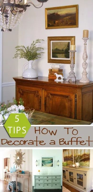 5 tips how to decorate a buffet Farmhouse Dining Room Buffet, How To Decorate A Buffet Table, Buffet Decorating Ideas, Buffet Decor Ideas, How To Decorate A Buffet, Decorating A Buffet Table, Decorating A Buffet, How To Decorate A Sideboard, Sideboard Decor Dining Room