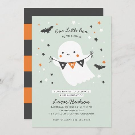 Our Little Boo Cute Kids Halloween First Birthday Invitation #zazzle #weddinginvitations #birthdayinvitations #babyshowerinvitations #zazzleinvitations #monogram #businesscards #graduation #homedecor Halloween One Year Birthday, Halloween 1st Birthday Party Boys, October First Birthday Boy, First Boo Day Party, Halloween First Birthday Boy, October First Birthday, Halloween Second Birthday, Halloween First Birthday Party, Kids Halloween Birthday Party