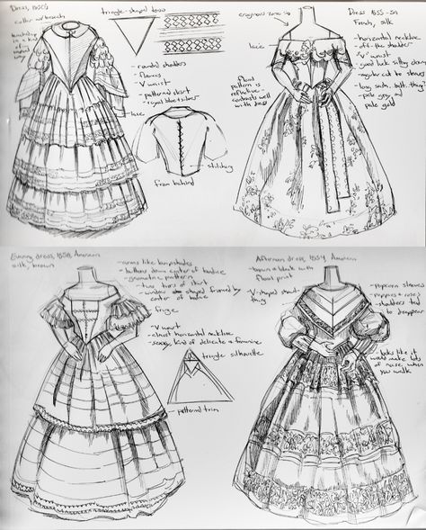 Sketches of 1850s dresses Victorian Age Dress, 1850s Dresses, 1800 Dresses, Margaret Hale, 1850 Fashion, 1850s Dress, Vintage Blouse Pattern, 1800s Dresses, 1860s Dresses