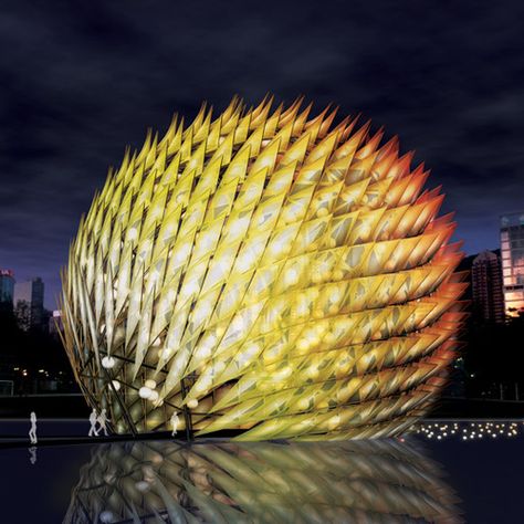 Giant Architectural 'Golden Moon' Lantern Lights Up Hong Kong's Mid-Autumn Festival | News | Archinect Lantern Installation, Hong Kong Architecture, Temporary Architecture, Lighting Installation, Traditional Building, Art Light, Geodesic Dome, Unique Buildings, Mid Autumn Festival