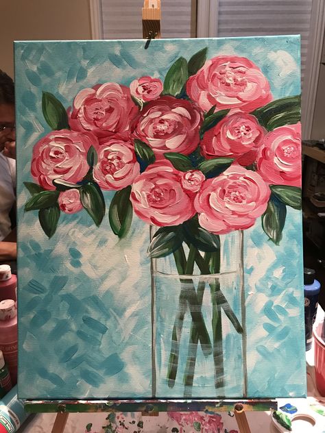 Flower Bunch Painting, Rose Canvas Painting Easy, Bunch Of Flowers Painting, Roses Acrylic Painting, Rose Painting Acrylic, Bunch Of Roses, Boho Art Drawings, Acrylic Painting Flowers, Abstract Flower Art