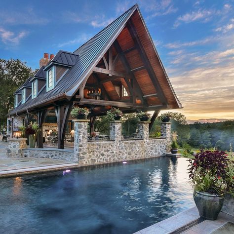 Enclosed Pavilion, Pool Pavilion Ideas, Timber Frame Gazebo, Pavilion Ideas, Timber Frame Pavilion, Pool Pavilion, Pool House Designs, Backyard Pavilion, Beautiful Pools