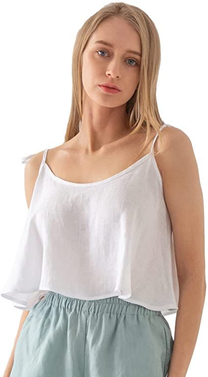 Flowy Tops Outfit Summer, White Linen Crop Top, Flowy Tops Outfit, Flowy Tops Summer, White Cami Tops, Top Summer Outfits, Dream Self, Minimal Boho, Linen Crop Top