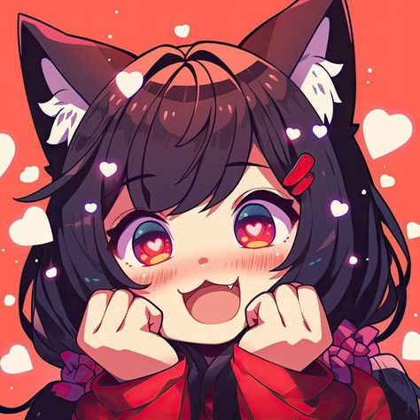 Anime Twitch Emotes, Anime Girlboss Art Cute, Kawaii Anime Pfp For Discord, Anime Chibi Kawaii Cute, Anime Emotes Discord, Cat Girl Drawing, Cat Girl Pfp, Catgirl Pfp, Cat Girl Art