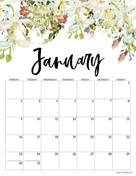 Print this beautiful January 2023 Monday start calendar page with beautiful floral design. Paper Trail Design, Free Printable Calendar Templates, Floral Calendar, Bahasa Jepun, Calendar March, Trail Design, Floral Planner, Monthly Planner Printable, Calendar Ideas