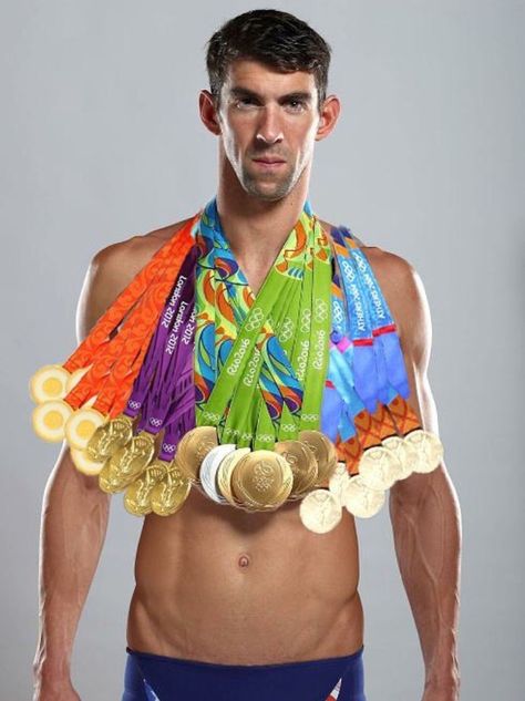 Michael Phelps and all his medals Michael Phelps Medals, Michael Phelps Swimming, Olympic Winners, Swimming Motivation, Mo Farah, Swimmers Life, Swimming Quotes, Competitive Swimming, Swimming Sport