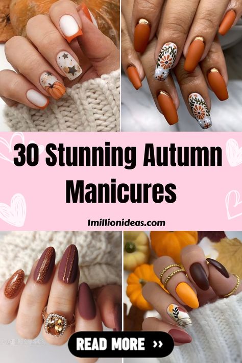 Fall reminds us of everything warm and lovely. It’s the season of muted colors, cozy sweaters, falling leaves, pumpkin spice lattes, and… Fall Feather Nails, Thanksgiving Ombre Nails Ideas, Fall Nails With Yellow, Pumpkin Spice Latte Nails, Fall Themed Nails Acrylic, Fall Leaves Nail Designs, November Nail Art Fall, Autumn Leaves Nails, Fall Nails November