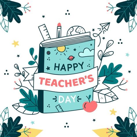 Hand drawn illustration of teacher's day event. Happy Teachers Day Illustration, Teachers Day Design Ideas, Teacher's Day Ideas, Teacher Day Drawings Ideas, Teachers Day Illustration, Teachers Day Design, Teachers Day Card Design, Classroom Drawing, Teacher Illustration