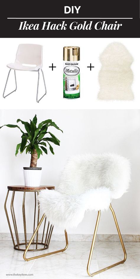 Boho Deco Chic: 2 Nordic DIY to do with spray paint paint chairs or cement effect planters? Ikea Hack Gold, Platform Bed Diy, Koti Diy, Hacks Ikea, Diy Platform Bed, Diy Hack, Ikea Hack Ideas, Gold Chair, Decor Ikea