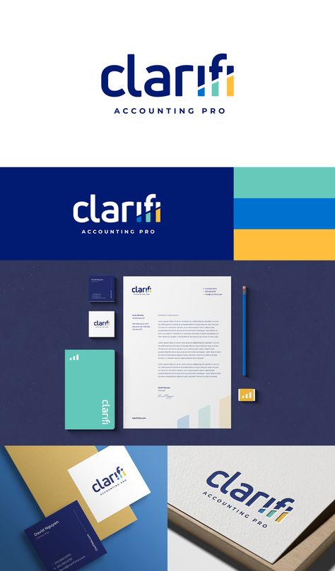 Brand refresh for Clarifi, an accounting app that offers support for small businesses during tax season. #brandidentity #logodesign #branding #grapicdesign #brandinginspiration #brandingassets #businesscards #stationary #accounting #accountinglogo #accountingfirm Accounting Branding Design, Accounting Company Logo, Logo Accounting Design, Accountant Logo Design, Education Branding Design, Accounting Branding, Accountant Branding, Hr Branding, Accounting Logo Design