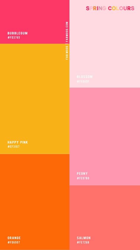 Fruit Punch Color Palette, Bright Sunset Color Palette, Passion Fruit Color Palette, Spring Color Palate, Color Schemes Colour Palettes Pink, Retro Spring Wedding, Colour Palette 4 Colours, Color Pallets Bright, Bright And Fun Color Palette