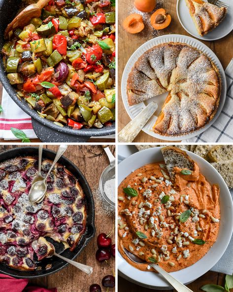 Eggplant Caviar, Vegetable Tian, French Cooking Recipes, Blueberry Galette, Roasted Red Pepper Dip, Cherry Clafoutis, Blueberry Tart, Bastille Day, Couscous Salad