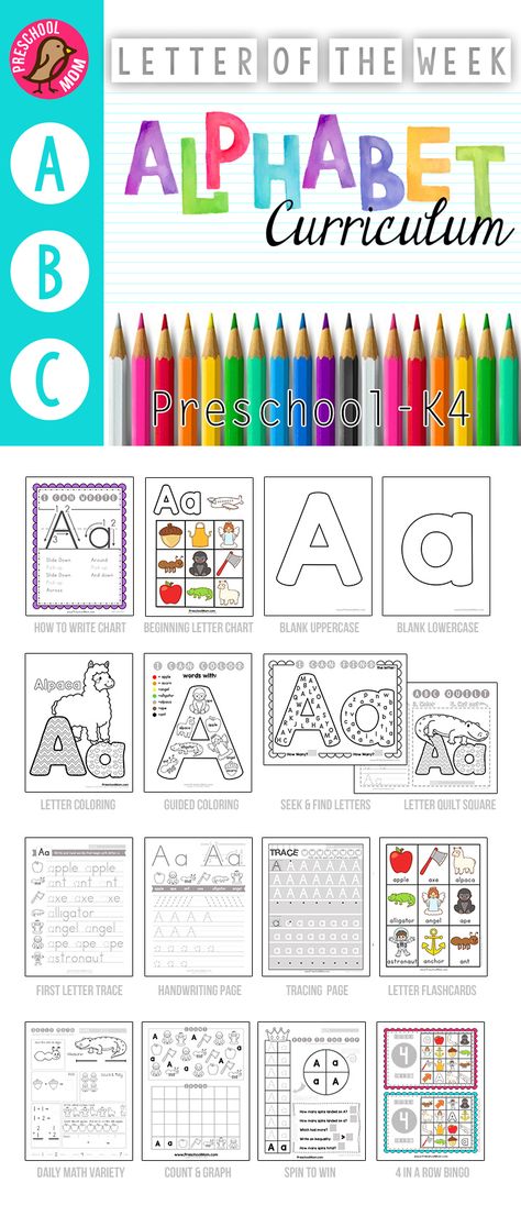 650+ Page Alphabet Curriculum.    No Prep Letter of the Week Preschool and K4 Alphabet Binder.  Worksheets, Games, Math and more for 3 or 4 day a week schedule. Pre K 3 Curriculum, K4 Curriculum, Letter A Activities For Preschool, Letter Of The Week Preschool, Alphabet Curriculum, Joy School, Preschool Homeschooling, Letter Learning, Preschool Alphabet