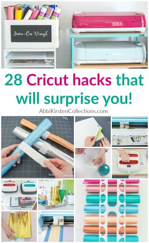 The best 28 Cricut and Design Space Hacks that every beginner should know. These Cricut hacks will keep you organized and help you in Design Space! Cricut Craft Space Ideas, Cricut Maker 3 Fabric Projects, Cricut Joy Storage Ideas, Cricut Room Set Up, Cricket Tips And Tricks, Personalized Cricut Gift Ideas, Cricut Vinyl Organization, Cricut Joy Vinyl Storage, Cricut Supplies Organization