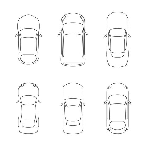 set of top view car silhouettes linear illustration Car Top View, Floor Plan Symbols, Linear Illustration, Urban Design Diagram, Architecture Set, Logo Design Inspiration Creative, Architecture Presentation Board, Plans Architecture, Car Silhouette