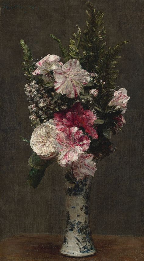 Fantin Latour, Henri Fantin Latour, Flowers In A Vase, Dark Theme, Life Paintings, Flower Landscape, European Paintings, Floral Image, French Art