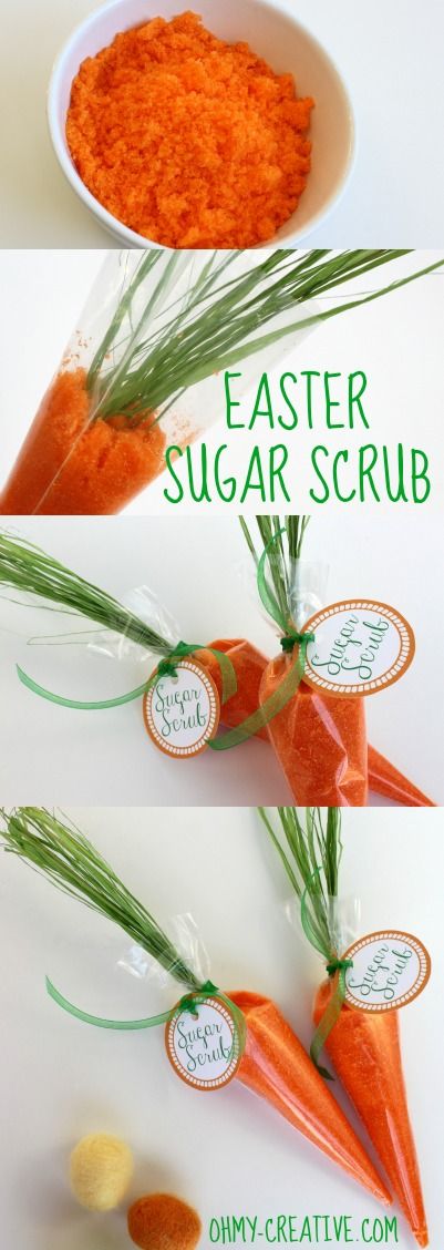 This Easter Carrot Sugar Scrub is easy to make and perfect to add to an Easter basket or to hand out to guest at your Easter celebration  |  OHMY-CREATIVE.COM Free Printable Tags, Easter Carrots, Sugar Scrub Diy, Sugar Scrubs, Cadeau Diy, Easter Crafts Diy, Easter Time, Hoppy Easter, Easter Crafts For Kids