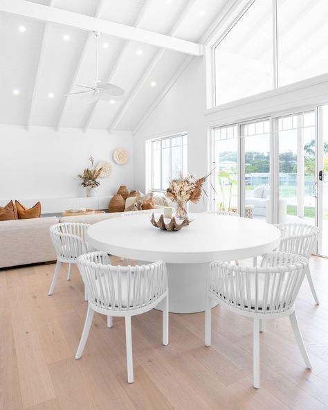 UNIQWA COLLECTIONS on Instagram: “Our @uniqwacollections Malawi Tub Dining Chair fits effortlessly in this stunning open dining and living space. ⁠ Talk about a real coastal…” Coastal Dining, Coastal Dining Room, Teak Dining Chairs, White Dining Chairs, Teak Frame, Modern Coastal, Farmhouse Dining Room, Farmhouse Dining, Lounge Room