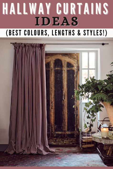 hallway curtains ideas, best colours, lengths and styles Hallway Curtains, Front Door Curtains, Merino Wool Fabric, Hallway Flooring, Striped Curtains, Short Curtains, Long Curtains, Kitchen Fabric, Cafe Style