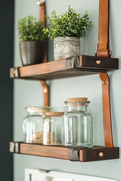 "Add style and function to your walls with DIY Leather Strap Hanging Shelves! 🛠️🪑 Perfect for modern, minimalist decor. #LeatherStrapShelves #DIYProjects #HomeOrganization" Leather Strap Shelves, Modern Minimalist Decor, Hanging Shelves, Leather Diy, Minimalist Decor, Modern Minimalist, Home Organization, Leather Straps, Home Decoration