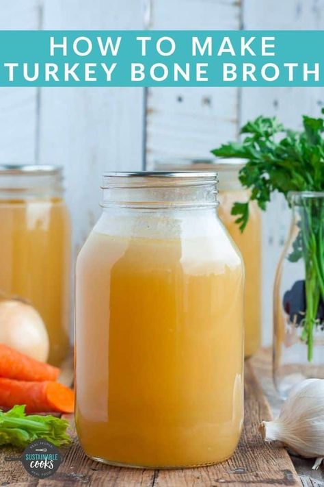 Homemade Turkey Bone Broth is an amazing way to use up every last bit of your roasted turkey. Learning how to make turkey bone broth is a very simple, sustainable, and affordable process! This recipe includes tips for freezing stock as well as canning your turkey broth. #turkeystock #canningstock #thanksgivingleftoversideas #howtocanstock #turkeybroth Homemade Turkey Bone Broth, Turkey Bone Broth In Crockpot, How To Make Bone Broth From Turkey, Homemade Turkey Broth How To Make, How To Make Bone Broth From Turkey Bones, How To Make Broth From Turkey Bones, How To Make Turkey Broth From Bones, How To Make Turkey Bone Broth, How To Make Turkey Broth