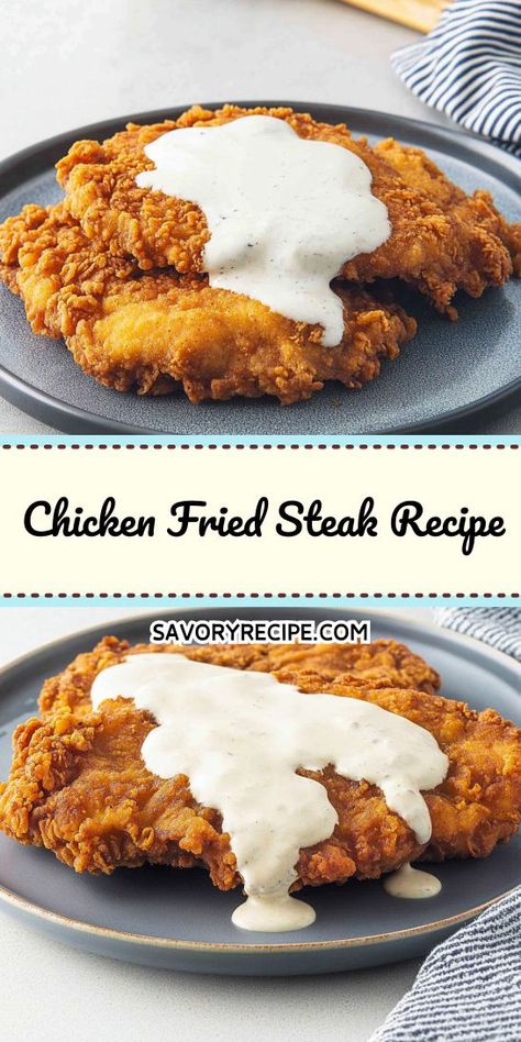 Want to enjoy a hearty meal without the guilt? This Chicken Fried Steak Recipe is your answer to a light dinner that doesn’t skimp on flavor! Perfect for weeknight dinners, it’s a must-try. Save it now so you can whip it up whenever the craving strikes! Chicken Friend Steak, Chicken Fried Steak Gravy, Fried Chicken Gravy, Gravy Fries, Chicken Fried Steak Recipe, Fried Steak Recipes, Southern Chicken, Savory Recipe, Golden Chicken