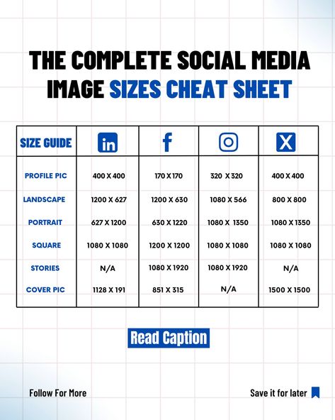 The Complete Social Media Image Size Cheat Sheet 📐 🔍 Ever uploaded an image only to see it distorted, cropped, or just… off? We've all been there! Consistently posting high-quality visuals that fit perfectly across LinkedIn, Facebook, Instagram, and X (Twitter) can make a huge difference. Here’s a cheat sheet that will save you time and help you nail that perfect fit every time! Why Image Sizes Matter: ➝ First Impressions: Properly sized images look professional and catch more eyes. ➝ ... First 9 Instagram Posts, Linkedin Image, Square Images, Brand Manager, Social Media Image, Social Medi, Creative Visualization, X Twitter, Social Media Images