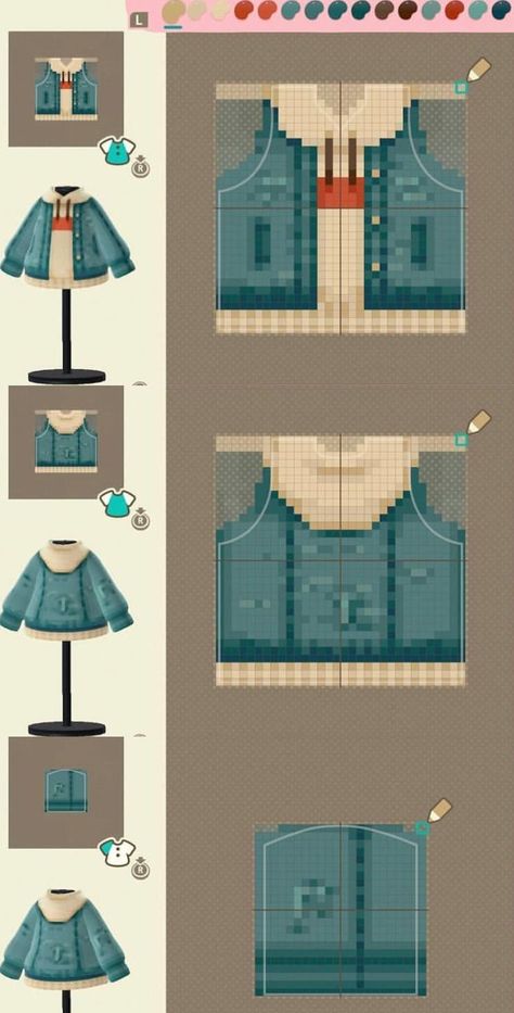 Outfits In Animal Crossing, Animal Crossing Magazine Design, Acnh Hoodie Patterns, Acnh Jean Jacket Design, Acnh Cool Clothes, Cool Animal Crossing Outfits, Animal Crossing Clothes Template, Animal Crossing Masculine Clothes, Acnh Pixel Art Clothes