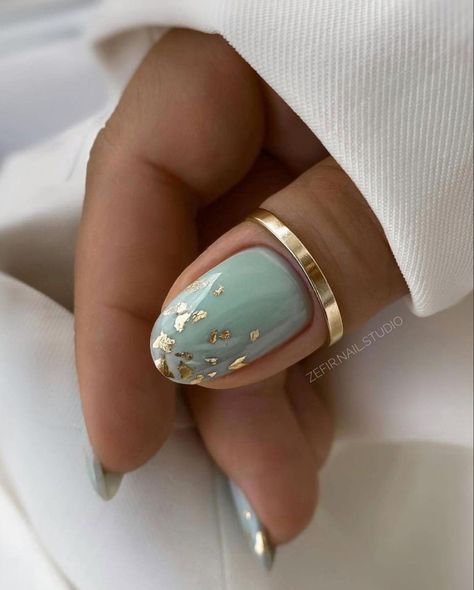 Amalfi Coast Inspired Nails, Turquoise Gel Nails Design, Silver Foil Nail Art, Lacquer Nails, Pretty Fingers, Queen Nails, Spring 23, Light Nails, Her Nails