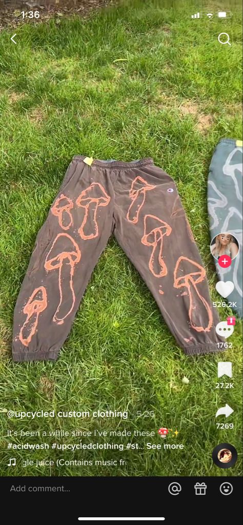 Pants Painted With Bleach, Bleach Trousers Ideas, Bleaching Black Jeans, Simple Bleach Designs, Bleach Mushroom Pants, Bleached Sweatpants Design, Bleach Paint Sweatpants, Bleach Sweatpants Design, Skeleton Pants Bleach