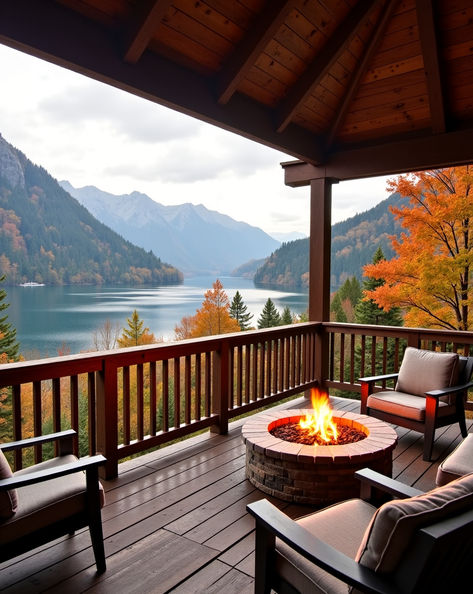 Beautiful view of a lake from the back deck! Mountain Deck Ideas, Lakefront Porch, Lake House Deck Ideas, Mountain Lake Home, Lake Patio, Lake House Deck, Viewing Deck, Amazing Houses, Retirement Living