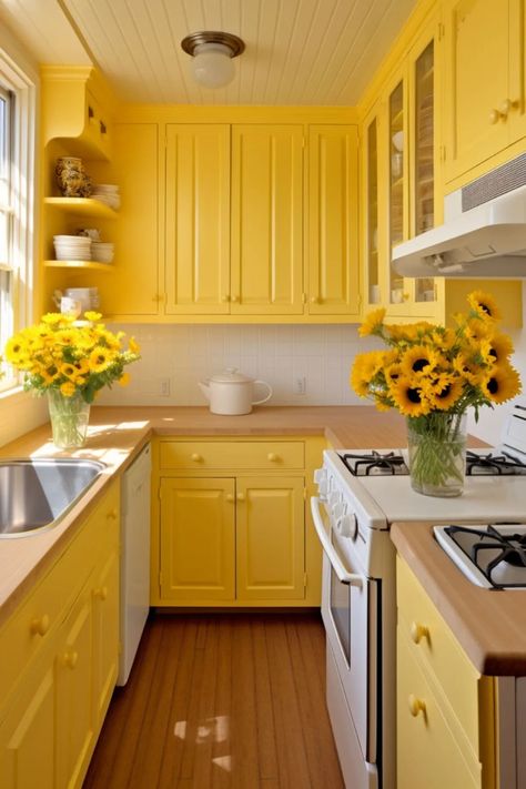 Personalized Cooking Spaces: Tips for a Tailored Kitchen Remodel - Melanie Jade Design Yellow Kitchen Butcher Block Counters, Yellow Theme Kitchen, Jade Kitchen Cabinets, Small Yellow Kitchen, Yellow And Orange Kitchen, Green And Yellow Kitchen, Yellow And White Kitchen, Yellow Kitchen Inspiration, Yellow Fridge