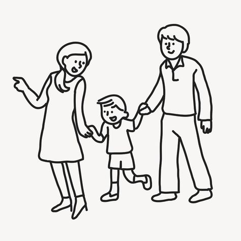 Parents Cartoon Images, Family Doodle Art, Parent And Kid Drawing Reference, Family Doodle, Line Drawing Family, Kid Illustration, Drawing Family, Family Sketch, Doodle Clipart