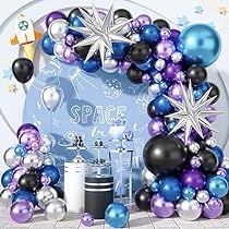 Blue Silver Party Decorations, Galaxy Theme Birthday Party, Galaxy Theme Birthday, Space Balloon Garland, Galaxy Balloons, Planet Party, Silver Party Decorations, Gold Number Balloons, Boys Birthday Party Decorations