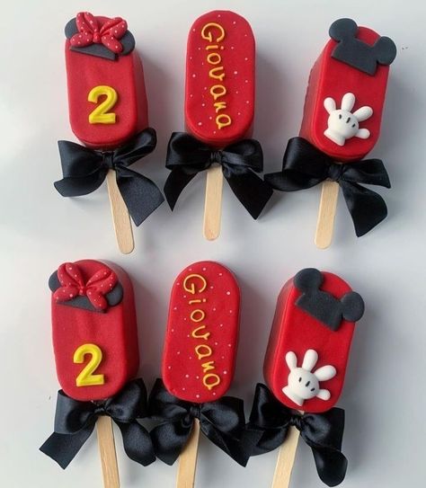 Mickey Cakesicles, Mickey Mouse Cakesicles, Mickey Mouse Treats For Birthday Party, Mickey Mouse Desserts, Mickey Mouse Cake Pops, Mickey Cake Pops, Mickey Mouse Treats, Mickey Mouse Clubhouse Cake, Birthday Cupcakes Boy